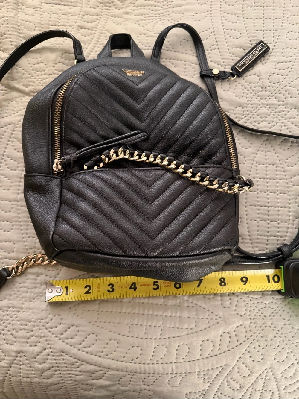 Victoria's Secret Black Quilted Mini Backpack with Gold Chain Accent